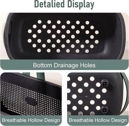 JiatuA Plastic Storage Basket with Handle Portable Shower Caddy Tote Organizer Basket Bin for Bathroom Kitchen Dorm Room Bedroom, Black Green