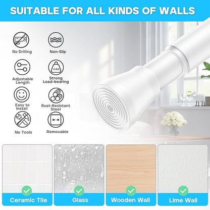 AIZESI Spring Tension Rods Adjustable Tension Curtain Rod Small Tension Rod No Drilling Expandable Spring Loaded Curtain Tension Rod (White,45" to 77"-1Pcs)