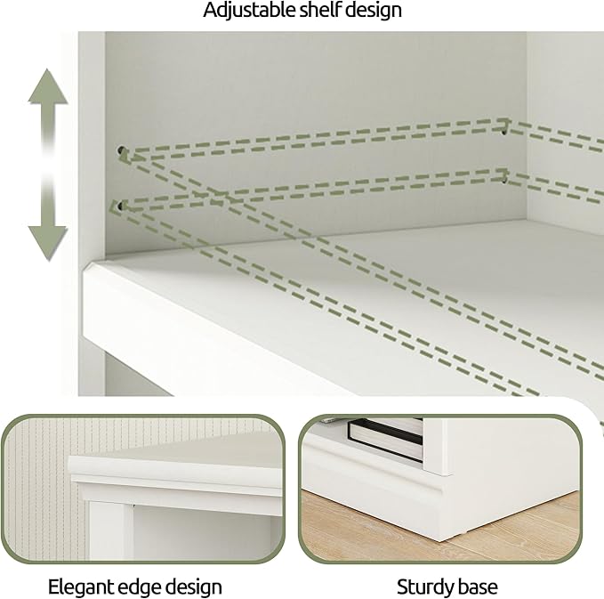 blini White Bookshelf Double Wide 64“ 2-Tier Bookcase 4 Cube Storage Organizer Wooden Bookcases for Bedroom and Home Office Decor Display
