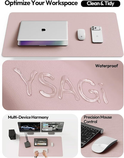 YSAGi Leather Desk Pad Protector, Office Desk Mat, Large Mouse Pad, Non-Slip PU Leather Desk Blotter, Laptop Desk Pad, Waterproof Desk Writing Pad for Office and Home(Grayish Lavender, 47.2" x 23.6")