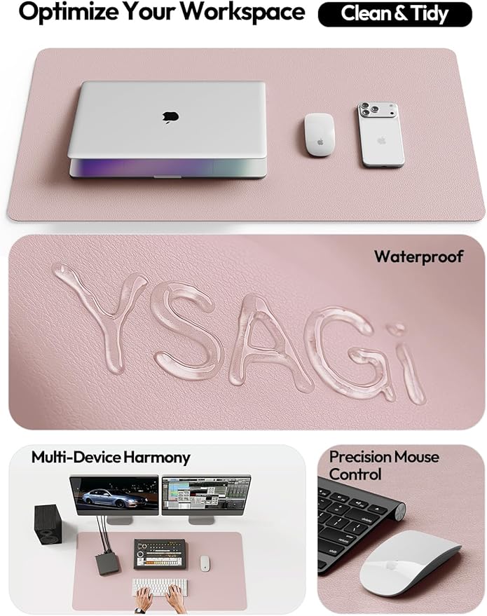 YSAGi Leather Desk Protector, Office Mat, Large Mouse Mat, Non-Slip PU Leather Blotter, Laptop Pad, Waterproof Writing Pad for Office and Home (Grayish Lavender, 35.4" x 17")