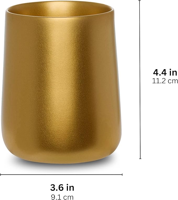 Yew Design Gold Toothbrush and Toothpaste Holder and Cup for Bathroom Vanity and Countertop, Round Organizer for Electric Toothbrushes, Floss, Razors, Cotton, and Mouthwash