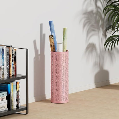 Metal Round Umbrella Stand,Free Standing Umbrella Holder Bin, Canes Walking Sticks Holder for Entryway, Home, Office,Pink
