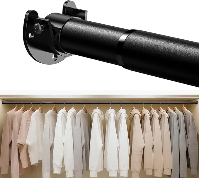 Heavy Duty Closet Rod, 17-28 IN Closet Rods for Hanging Clothes, Black