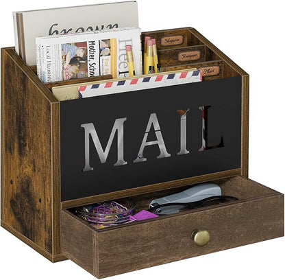 YINMIT Mail Organizer Countertop with 3 Compartments and Drawer, Mail Holder for Desk, Mail Sorter, Mail Organizer Wall Mounted, Countertop Desk Office Accessories Organizer for File Paper Folder