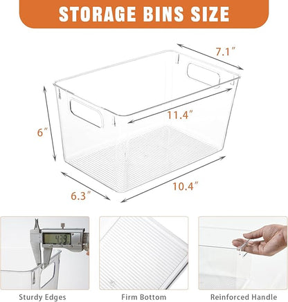 Freebat 12 Pack Large Clear Plastic Storage Bins,Plastic Containers with Handle for Pantry Organizer and Storage,Perfect for Kitchen,Fridge,Cabinet, Closet,Bathroom Under Sink Storage