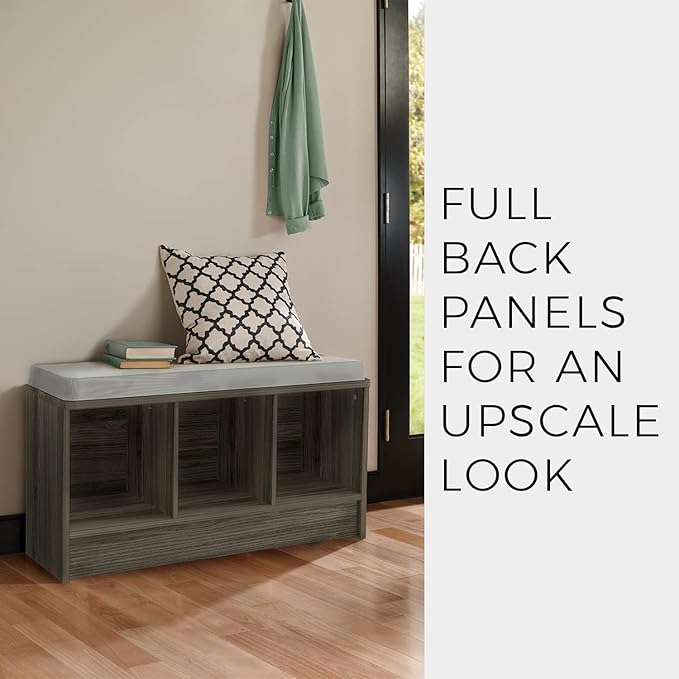 ClosetMaid 1633 Cubeicals 3-Cube Storage Bench, Dark Cherry with Gray Cushion