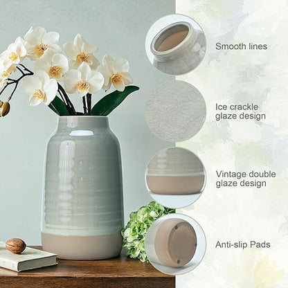 Ceramic Vase Flowers Vase Decorative Crackled Double Glaze Vase for Pampas Grass Modern Vase for Home Living Room Dining Table Farmhouse Office Decor (No Flowers)