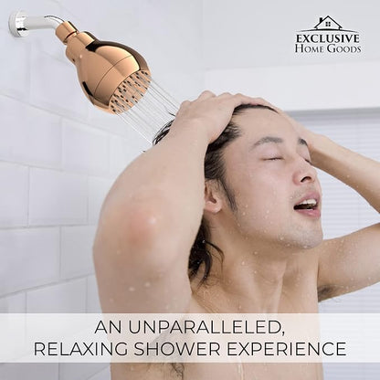 High Pressure Shower Head - Powerful Deluxe Bathroom Showerhead with Strong Spray Stream and Small Silicone Nozzles - Universal Fit Works with High and Low Water Flow Showers 1.8 GPM - Rose Gold