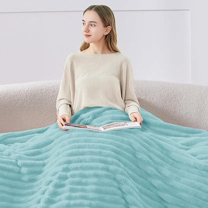 BEDELITE Twin Blanket for Couch & Bed, 300GSM Soft & Warm Fleece Blanket, Decorative and Giftable Striped Cloud Blue Blankets for Women, Men, 60"x80"