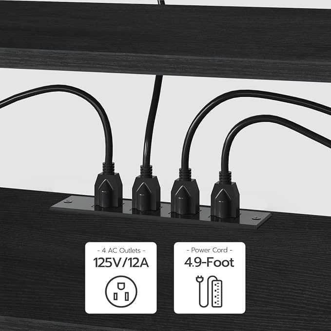 HOOBRO TV Stand with Power Outlets to 75 Inches, TV Console Table with Open Storage Shelves Cabinet, Industrial Media Entertainment Center for Living Room Bedroom, Black BB80DS01