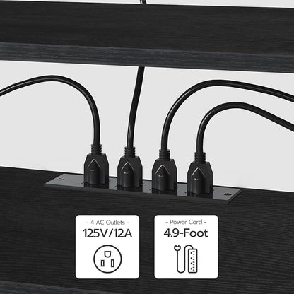 HOOBRO TV Stand with Power Outlets to 75 Inches, TV Console Table with Open Storage Shelves Cabinet, Industrial Media Entertainment Center for Living Room Bedroom, Black BB60DS01