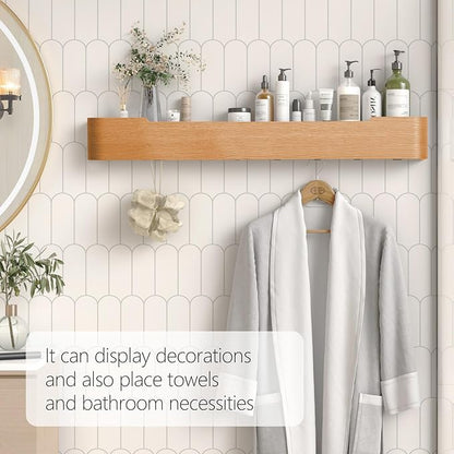 Coat Rack Wall Mount with Hidden Hooks Modern Key Holder Wood Entryway Hook with Shelf for Bedroom Kitchen Hallway Bathroom Designed for Hanging Coats Hats Bags Towels Dog Leashe(Oak,8 Hooks)