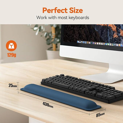 TECKNET Wrist Rest for Computer Keyboard, Thicken Memory Foam Wrist Support Pad for Keyboard, Ergonomic Palm Rest for Pain Relief, Anti-Slip Rubber Base, 17x3.3 in, 1 inch (25mm), Blue