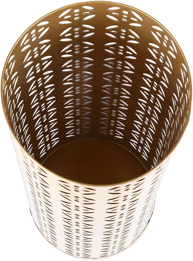 Zerodis Large Round Hollow Design Metal Umbrella Holder, Stylish Gold Finish Steel Umbrella Stand for Entryway, Home Office, and Outdoor Use (L)