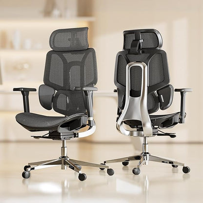 Hbada E3 Air Ergonomic Office Chair, Big and Tall Office Chair - with 3-Zone Dynamic Lumbar Support, 3D Adjustable Headrest, 3D Adjustable Armrests, Swivel Computer Chair, Black(No Footrest)