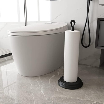 KASUNTO Toilet Paper Holder with Rustproof, Metal Free Standing Toilet Paper Stand Storage for Bathroom, Tissue Paper Roll Holder for Bathroom Accessories (Black)