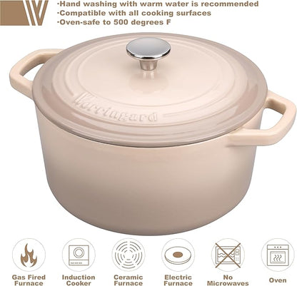 Enameled Cast Iron Dutch Oven Pot with Lid, for Bread Baking, Round Bread Oven- include Sourdough Bread Baking Supplies Set, 6QT, Latte