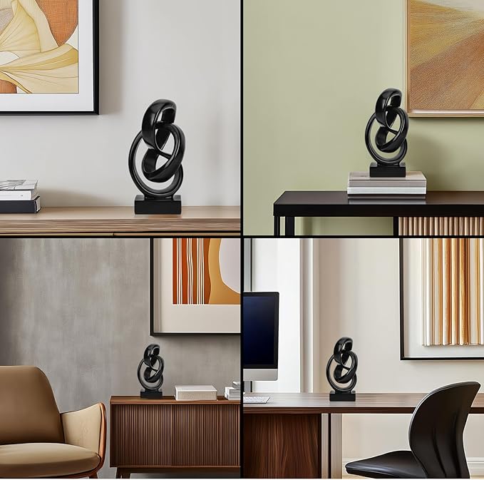 DOVDOV Abstract Black Knot Statue, Geometric Decor, Living Room Coffee Table Bookshelf countertop Black Decor, Office Coffee Table entryway Desktop Decor.