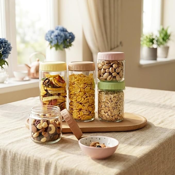 SHOWIN Overnight Oats Containers with Lids, 24oz Glass Jars with Lids 2 pcs, Pink, Wide Mouth Mason jars for Salad, Yogurt, Snacks, Meal Prep