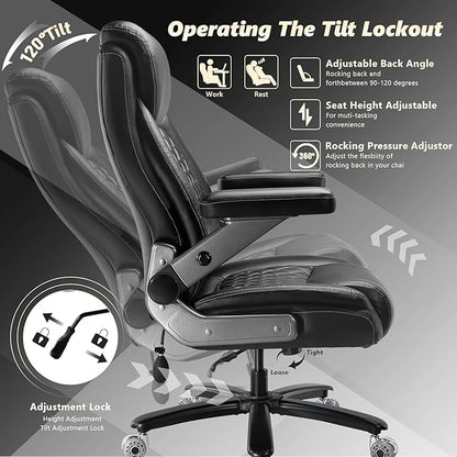 700LBS Large Heavy Duty Office Chair with 5D Flip Arms, Comfy Big and Tall Executive Office Desk Chair with Pocket Spring Cushion, High Back Computer Chair with Lumbar Support,Dual Rubber Wheel