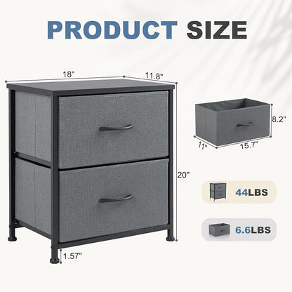 DUMOS Nightstand Small Dresser with 2 Fabric Drawers Side Bedroom End Table Kids Bedside Storage Furniture for 20 inch Tall Night Stand for Closet, Entryway, College Dorm, Ash