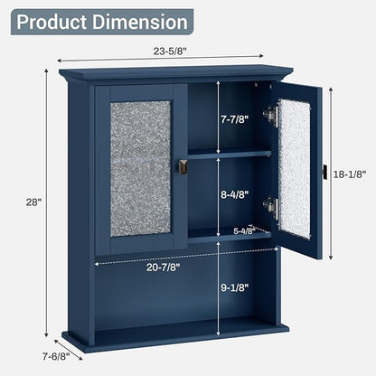 Wall Mount Bathroom Storage Cabinet, Medicine Cabinet with Tempered Glass Door and Buffering Hinge Over Toilet Storage Cabinet Wall Mounted Organizer Above Toilet Storage (Ultramarine)