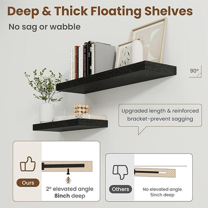 Axeman Square Floating Shelves for Wall, 8" W x 8" D x 1.4" H Rustic Wooden Wall Shelves, 4 Pack Wall Mounted Floating Shelf with Invisible Brackets for Living Room, Bathroom, Kitchen, Black Color