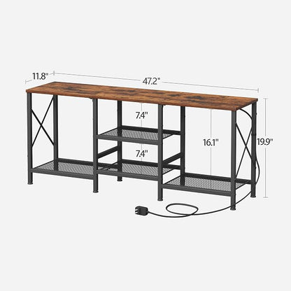 JARHETUN TV Stand with LED Lights for 55 Inch TV, Entertainment Center with 3-Tier Open Shelves, TV Console Table for Living Room, Bedroom, Rustic Brown