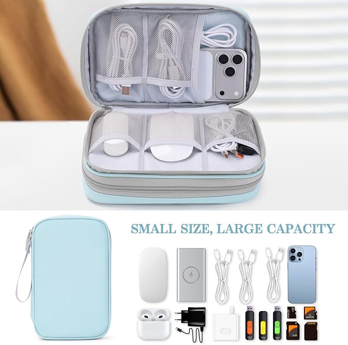 FYY Electronic Organizer, Large Travel Cable Organizer Bag Pouch Electronic Accessories Carry Case Portable Waterproof Double Layers All-in-One Storage Bag for Cable, Cord, Charger, Mint Green