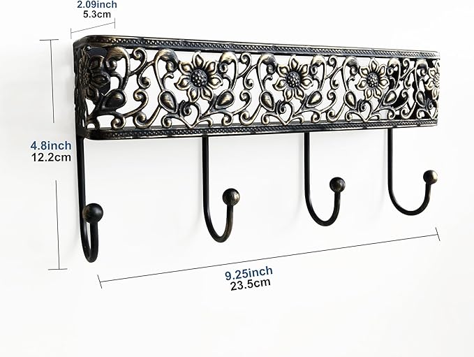 Key Holder for Wall，Vintage Metal Key and Mail Holder Wall Mount, Decorative Entryway Key Rack with Hooks for Keys, Mail, Hats, Bags