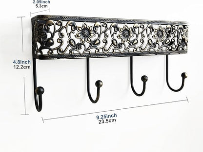 Key Holder for Wall，Vintage Metal Key and Mail Holder Wall Mount, Decorative Entryway Key Rack with Hooks for Keys, Mail, Hats, Bags