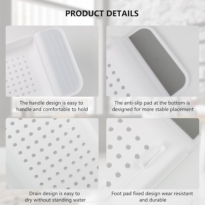Bath Tub Tray - Stretchable, Strong Load-Bearing, Plastic, Anti-Slip Design - Ultimate Bathtub Caddy Tray (White)