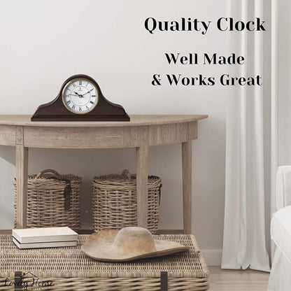 Mantel Clock Battery Operated - Wooden Mantle Clock - 15x7.5 - Silent, Made of Real Wood & Easy to Read - for Living Room Decor Above Fireplace Mantel, Office, Shelf, Table & Home Décor Gift