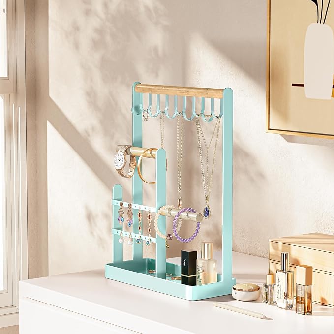 ProCase Cute Jewelry Stand, Aesthetic Jewelry Organizer for Dresser Vanity, Jewelry Holder Display for Necklaces Earrings, Gifts for Teen Girls Women, Bedroom Dorm Decor -Medium, Aqua
