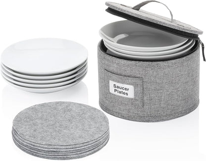 China Storage Container for Saucer, Bowls, and Appetizer Plates - Fit dishes up to 6.5" W - Includes 12 Felt Dividers - Stackable with Hard Shell on all sides and Interior Quilted Padding