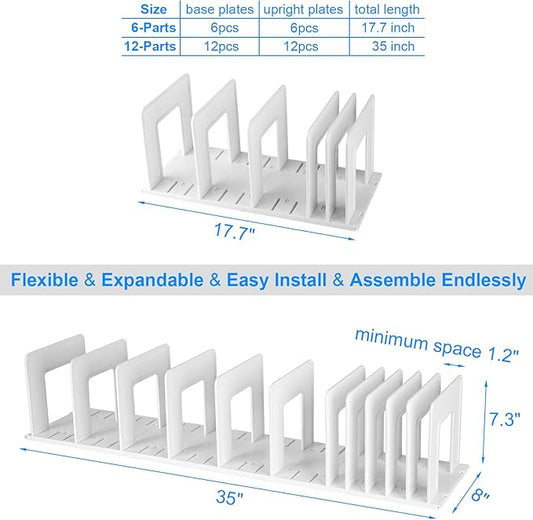 Adjustable Vertical File Sorter Sturdy Plastic Expandable Upright File Holder, Desktop Binder Organizer, Home School Office File Organizer Bookshelf Divider, Assemble Easily Endlessly, White