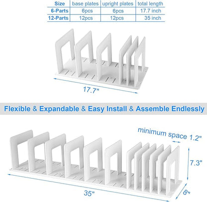 Adjustable Vertical File Sorter Sturdy Plastic Expandable Upright File Holder, Desktop Binder Organizer, Home School Office File Organizer Bookshelf Divider, Assemble Easily Endlessly, White