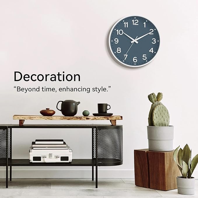 Roymnie Wall Clock 12 Inch Silent Wall Clocks Battery Operated- Modern Non Ticking Analog Clock Decorative for Living Room Bedroom Office Kitchen(Azure Blue)