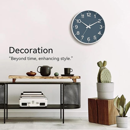 Roymnie Wall Clock 12 Inch Silent Wall Clocks Battery Operated- Modern Non Ticking Analog Clock Decorative for Living Room Bedroom Office Kitchen(Azure Blue)