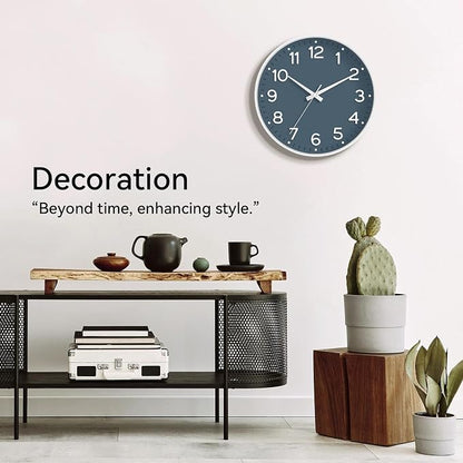 Roymnie Wall Clock 10 Inch Silent Wall Clocks Battery Operated-Modern Non Ticking Analog Clock Decorative for Kitchen Bedroom Office Bathroom(Azure Blue)