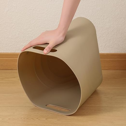 rejomiik Small Trash Can, 3.5 Gallon Slim Garbage Can Plastic Waste Basket with Handles Container Bin for Narrow Spaces Bathroom, Bedroom, Kitchen, Office at Home, Khaki