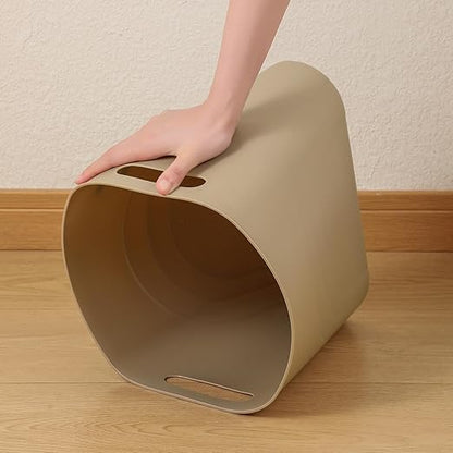 rejomiik Small Trash Can, 3.5 Gallon Slim Garbage Can Plastic Waste Basket with Handles Container Bin for Narrow Spaces Bathroom, Bedroom, Kitchen, Office at Home, Khaki