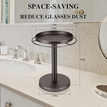 kondyfayo 360° Rotating Sunglass Organizer Storage, Stainless Steel Glasses Holder Stand, Glasses Organizer with Tray for Desk, Dresser, Tabletop, Nightstand and Home Decor(Titanium Black)