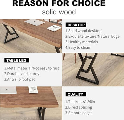Solid Wood 55-inch Computer Desk - Large Office Desk for Home Office, Modern and Simple Design, Industrial Executive Work Table, Steady Home Office Bedroom Furniture for Study Reading Writing Dining