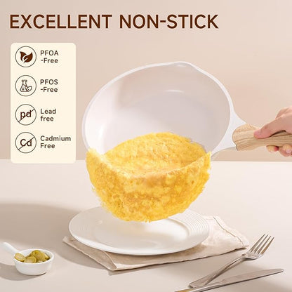 JEETEE 11 Inch Nonstick Frying Pan, Stone Coating Cookware, Nonstick Omelette Pan with Heat-Resistant Handle, Compatible with All Stoves (Beige)