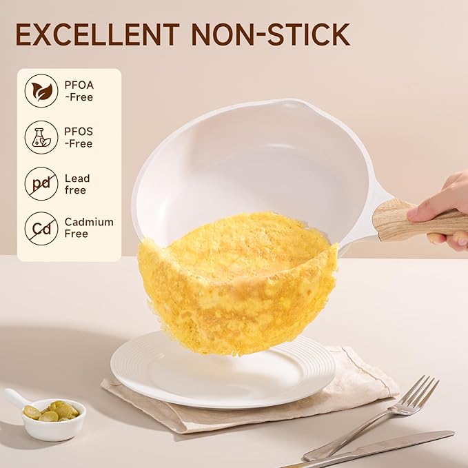 JEETEE 12.5 Inch Nonstick Frying Pan, Stone Coating Cookware, Nonstick Omelette Pan with Heat-Resistant Handle, Compatible with All Stoves (Beige)