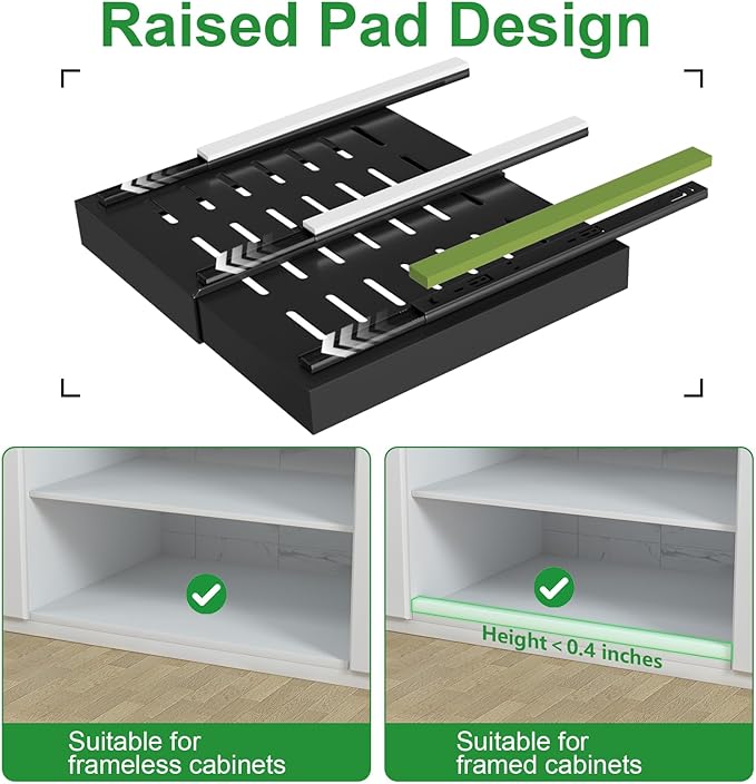 PAKETA 4 Pack Expandable Pull Out Cabinet Organizer, 21'' Deep Pull Out Drawers for Cabinets,Upgrade 3 Slide Rails Sliding Drawer for Kitchen Cabinet Organizer with Adhesive Nano Film (Black)