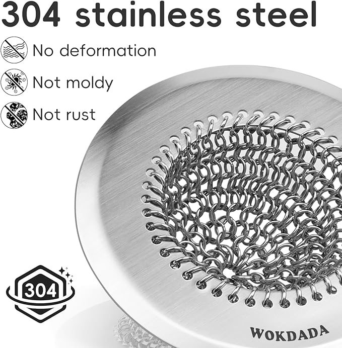 Revolutionary Kitchen Sink Drain Strainer/Patented Reversible Chain Mesh, Effortless Cleaning & Debris Catcher, Large Capacity, Anti-Clog, 304 Stainless Steel & Rust-Proof/Handmade