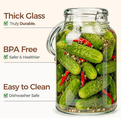 ComSaf 2 Pack 1 Gallon Glass Jars with Lids, Glass Flour Sugar Storage Containers for Pantry & Kitchen Organization, Extra Large Mason Jars with airtight lid, Coms with Labels & Massuring Cups.